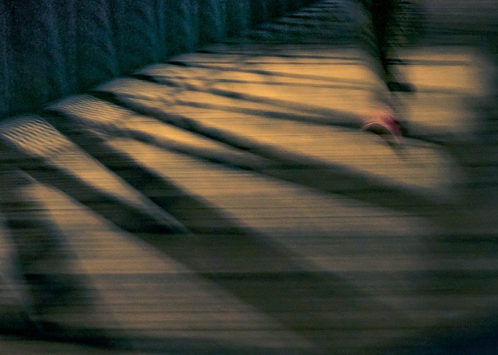 Red Shoe on Footbridge